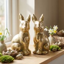 Artikel Osterdeko Figuren aus Polyresin Hase sitzend Gold 12,5cm 2 Stück