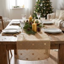Artikel Weihnachts-Tischläufer aus Synthetik mit Goldsternen 48cm x 4,5m