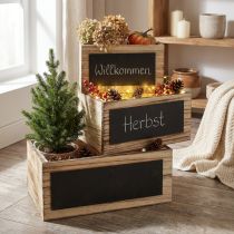 Artikel Holzkästen mit Tafelflächen zum Beschriften, Natur und Schwarz, rechteckig, Set aus 3 Größen