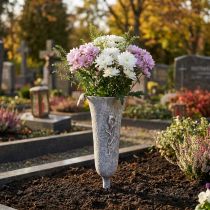 Artikel Grabvase Grau Vase zum Stecken mit Calla Motiv H32,5cm