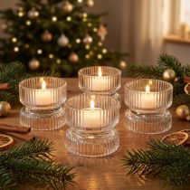 Artikel Teelichthalter Glas geriffelt klar Ø9cm H7cm 4er-Set