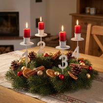 Artikel Kerzenhalter Advent mit Dorn und Zahlen aus Metall Weiß H11cm 4 Stück