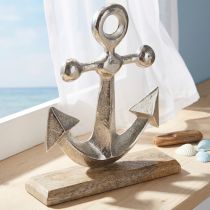 Artikel Anker aus Metall auf Holzsockel Silber Natur Höhe 21 cm