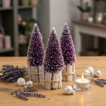 Artikel Deko-Tannenbaum Lila mit Schneespitze auf Holzfuß 15 cm 3er Set