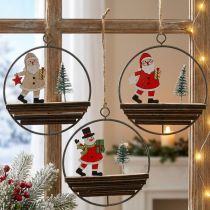 Artikel Weihnachtsanhänger aus Holz und Metall, Weihnachtsmann und Schneemann, Ø12cm, 3er-Set