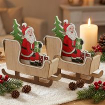 Artikel Deko-Schlitten mit Weihnachtsmann aus Holz 10 cm 2 Stück in Rot, Grün und Natur