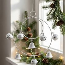 Artikel Metallring mit Glöckchen, Adventsdeko zum Hängen, Weiß, H22,5 cm B21,5 cm