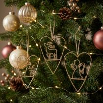 Artikel Christbaumschmuck Herzen aus Metall in Gold, 12 cm, 6er Set mit Engel- und Elchmotiven