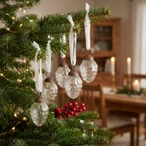 Artikel Weihnachtsschmuck Glaszapfen Dekohänger 3×4,5 cm, 12 Stück, klar/weiß