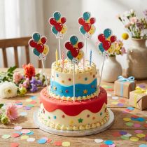 Artikel Holz-Blumenstecker mit Luftballons bunt 26 cm 15 Stück für Deko und Kuchentopper