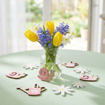 Artikel Streudeko aus Holz – Blumen, Schnecken und Gießkannen in Rosa, ca. 4 cm, 36 Stück