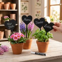 Artikel Holz-Blumenstecker Herz Schwarz Natur 9cm Set 6 Stück für Dekoration