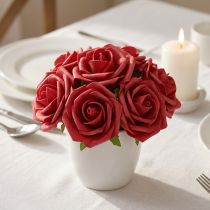 Artikel Künstliche Schaumrosen Rot 7,5 cm mit Drahtstiel 18er-Set