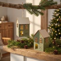 Artikel Filzhäuschen Christbaumschmuck Grün mit Holz und LED-Beleuchtung 2er Set