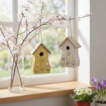 Artikel Dekohänger Vogelhäuschen Holz 13 cm Weiß Gelb mit Blumenmotiv 2er-Set