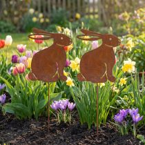 Artikel Gartenstecker aus Metall mit Rostoptik – Motiv Hase, 100 cm, Set mit 2 Stück