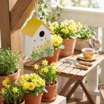 Artikel Vogelhaus aus Holz 21cm Gelb-Weiß mit Blumenmuster für Innen und Balkon