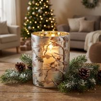 Artikel Windlicht Glas 12cm Winterwald Zweigdesign Gold