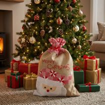Artikel Jutesack groß 50×35 cm natur, Weihnachten mit Weihnachtsmann-Motiv