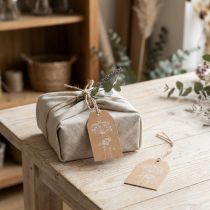 Artikel Geschenkanhänger Papier Braun mit Blumenmotiv 8×5cm 24 Stück