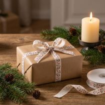 Artikel Weihnachtsband Textil Rentier Sterne Creme Weiß 15mm x 18m