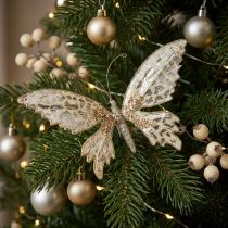 Artikel Schmetterling-Deko-Clip aus Polyresin und Papier, Creme mit Goldmuster, L16cm B13cm