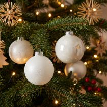 Artikel Schneekugeln Baumanhänger Weihnachten Ø6cm H6,5cm Weiß Echtglas 24 Stück