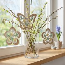 Artikel Holzanhänger Schmetterling und Blume 11/14,5 cm, Natur/Grün/Gelb, 4er-Set