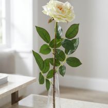 Artikel Rose künstlich aus Stoff und Metall, Cremeweiß-Grün mit pinken Akzenten, Länge 72 cm, Ø 12 cm