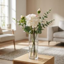 Artikel Weiße Kunstblumenrose mit drei Knospen, 57 cm