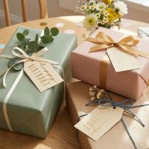 Artikel Geschenkanhänger Papier Happy Birthday 4×7 cm Beige Gold 24 Stück