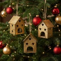Artikel Weihnachtsanhänger Metallhaus Gold 9,5cm 3er-Set