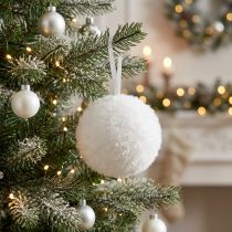 Artikel Schneeball-Dekohänger Ø7,5 cm aus Kunststoff mit Organzaband, Weiß