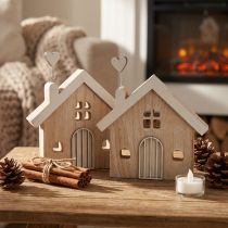 Artikel Holzhaus Tischaufsteller aus Holz 16,5cm Naturfarben Weiß 2 Stück