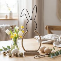 Artikel Osterhase Tischdekoration aus Metall und Holz 32cm Schwarz Natur Boho-Stil