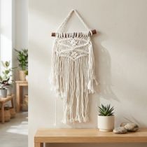 Artikel Makramee Wandbehang aus Baumwolle mit Holzstab 18,5x48 cm in Natur Creme