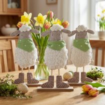Artikel Dekofiguren Schaf aus Filz und Holz 37cm Weiß-Grün Set 3-teilig