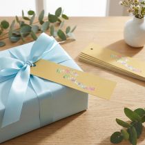 Artikel Geschenkanhänger aus Papier mit Schriftzug "Herzliche Glückwünsche" 20x4,5cm, Gelb, 12 Stück