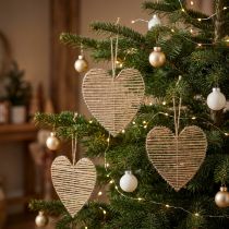 Artikel Deko Herz aus Jute 20 cm Natur Braun zum Hängen für Weihnachtsdekoration 4er-Set
