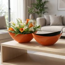 Artikel Schiffchenförmige Dekoschale aus Metall – 39 cm – Orange und Schwarz – Vielseitig für Innen