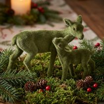 Artikel Reh Dekofiguren Set – Grün beflockt, Reh mit Kitz, 9 cm und 5,5 cm, 4-teilig