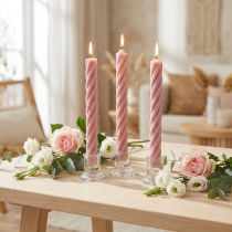 Artikel Rustic Stabkerzen aus Wachs Rosa 250x28mm 4 Stück