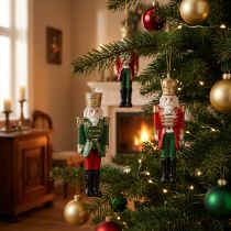 Artikel Nussknacker Anhänger 4er-Set, Christbaumschmuck, 10 cm, Rot/Grün/Gold