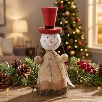 Artikel Schneemann Holzfigur mit rotem Hut, Naturdesign, Höhe ca. 20,5 cm