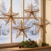 Artikel Stern aus Jute, goldfarben, 20cm, 4 Stück, rustikale Weihnachtsdekoration