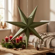 Artikel Deko-Stern aus Papier und Jute, 75 cm, Grün, für hängende Weihnachtsdekoration