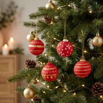 Artikel Weihnachtskugeln aus Pappmaché Rot 5,5 cm 4er-Set mit Goldanhänger