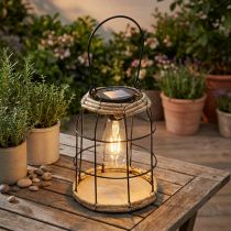 Artikel Solarbetriebene Gartenlampe aus Metall Schwarz mit Holzboden Ø17cm