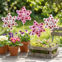Artikel Mini-Windrad Marienkäfer Weiß-Flieder Ø 8 cm 12 Stück
