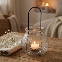Artikel Windlicht aus Glas und Metall, Ø 14,5 cm, klar und schwarz
